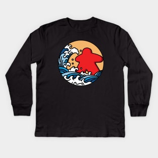 Kanagawa Wave Meeple Board Game Kids Long Sleeve T-Shirt